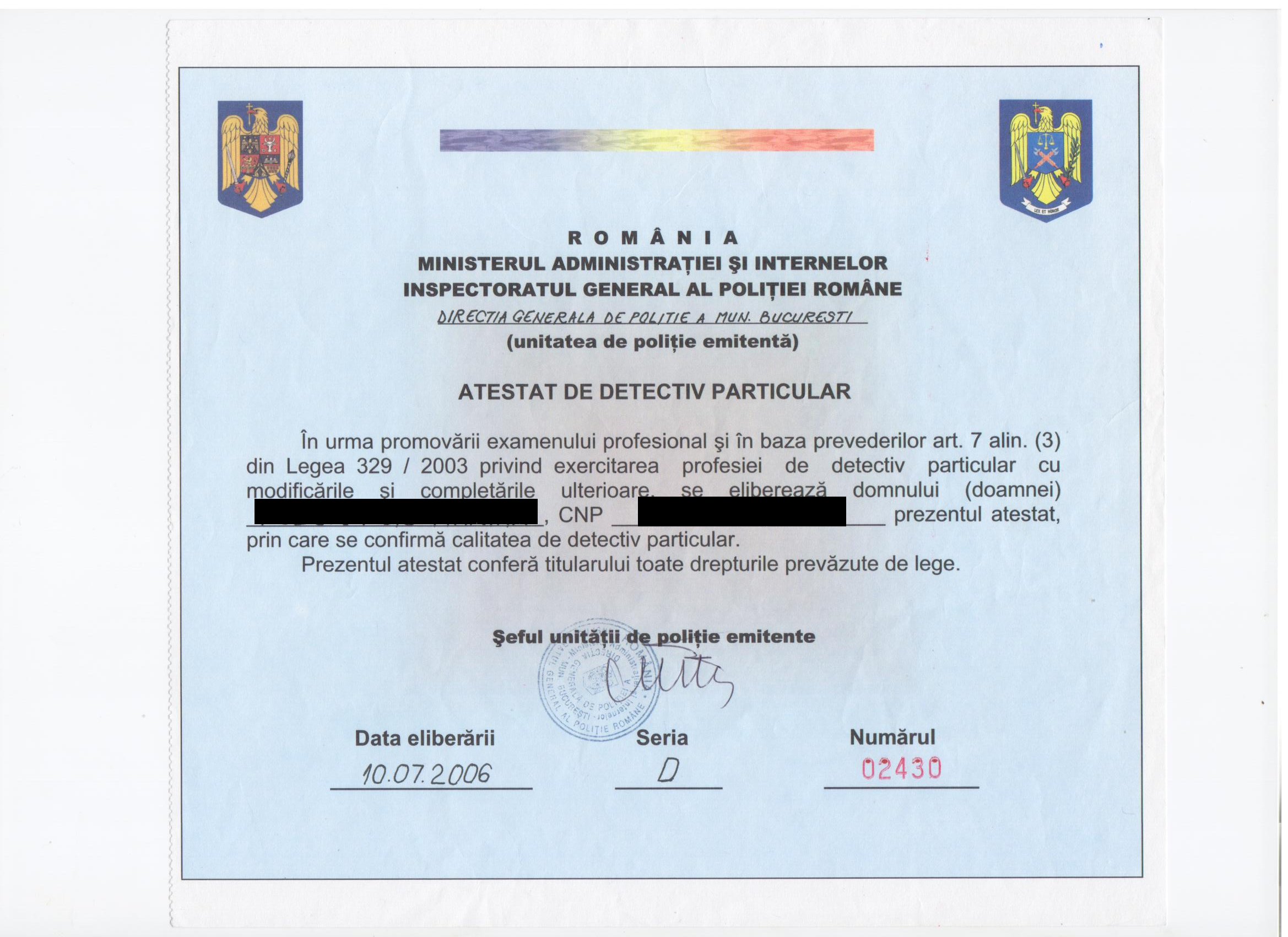 Licenta Detectiv